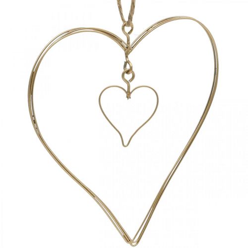Artículo Corazón decorativo para colgar, decoración colgante corazón de metal dorado 10,5 cm 6 piezas