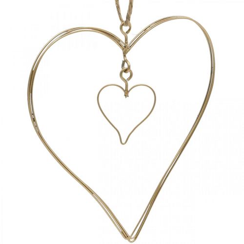 Artículo Corazón decorativo para colgar, decoración colgante metal corazón dorado 10,5 cm 6 piezas