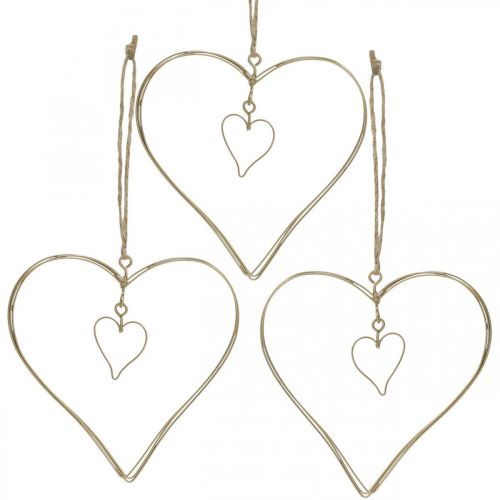 Floristik24 Corazón decorativo para colgar, decoración colgante metal corazón dorado 10,5 cm 6 piezas