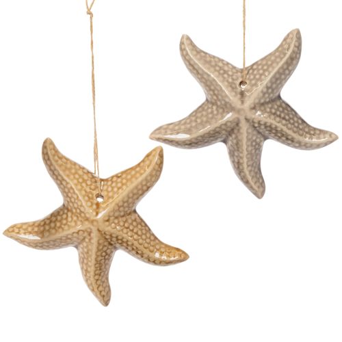 Adorno de estrella de mar de cerámica para colgar, para un toque marinero, decoración de verano para el hogar, 12 cm, 2 piezas