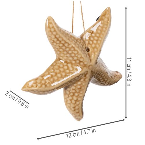 Artículo Adorno de estrella de mar de cerámica para colgar, para un toque marinero, decoración de verano para el hogar, 12 cm, 2 piezas