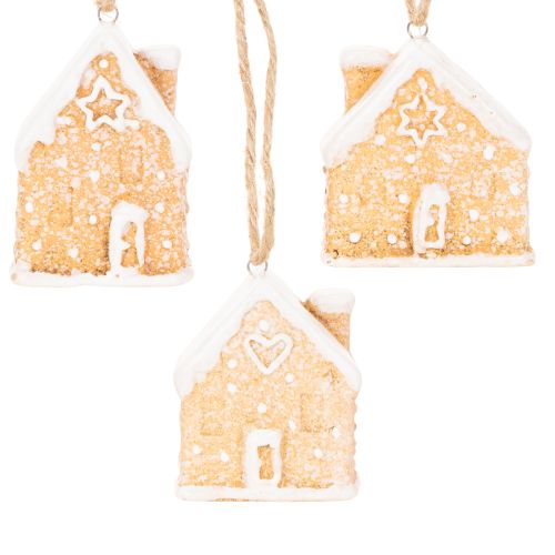 Decoración colgante de cerámica con forma de casa de jengibre para Navidad, 6 cm, 3 unidades. | Floristik24.es