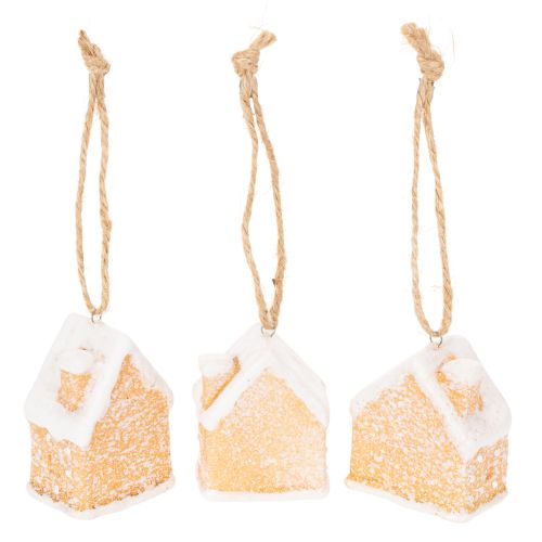 Decoración colgante de cerámica con forma de casa de jengibre para Navidad, 6 cm, 3 unidades. | Floristik24.es
