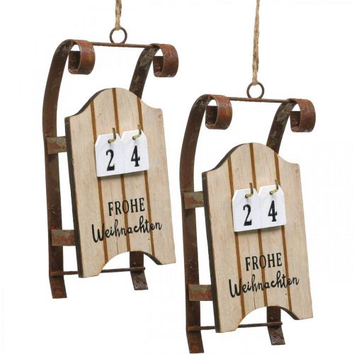 Trineo decorativo calendario de adviento de madera óxido L14.5cm 2pcs