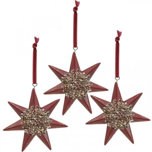 Artículo Colgante navideño deco estrella para colgar Burdeos 4pcs