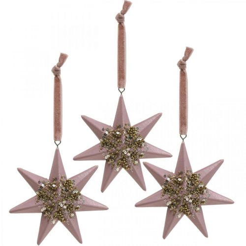 Floristik24 Colgante navideño deco estrella para colgar rosa 4uds