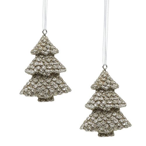 Floristik24 Colgante para árbol de Navidad Abeto con purpurina Champán 6,5cm 6pcs