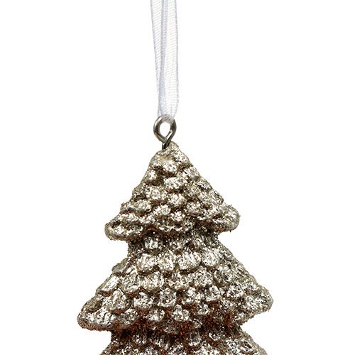 Floristik24 Colgante para árbol de Navidad Abeto con purpurina Champán 6,5cm 6pcs