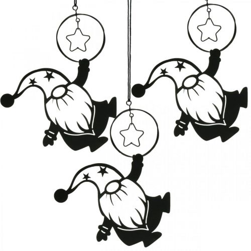 Floristik24 Decoración de pared metal estrella gnomo negro 15×17cm 3uds