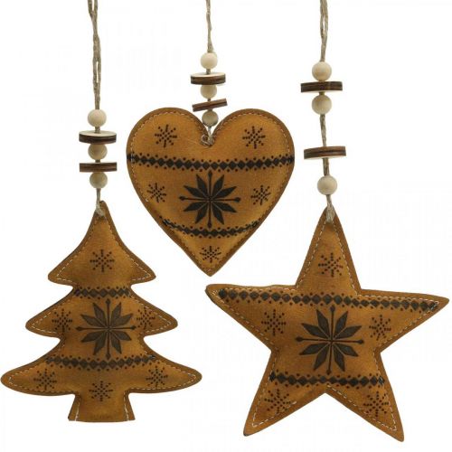 Artículo Adorno arbol navidad estrella abeto corazon polipiel 11cm 3pcs