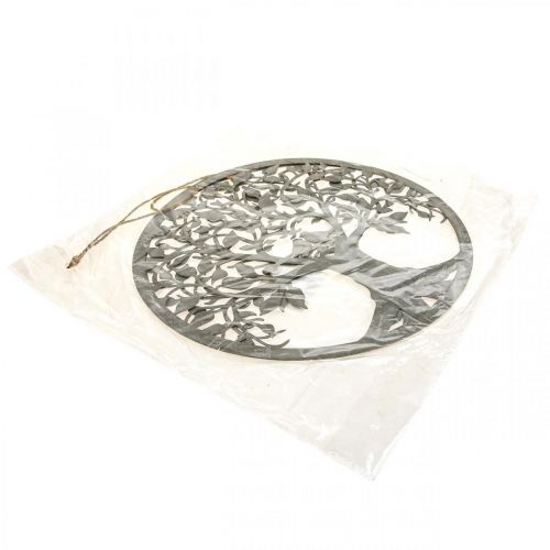 Floristik24 Resorte de decoración de ventana, decoración colgante árbol de metal gris Ø25cm 2pcs