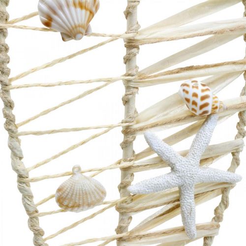 Floristik24 Decoración de peces marítimos con cestería y conchas, percha de decoración con forma de pez naturaleza 38cm