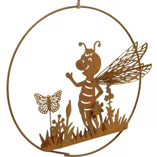 Artículo Abeja de metal óxido decoración de jardín para colgar Ø14cm 4pcs