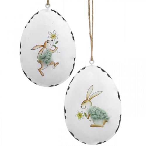 Floristik24 Huevos con conejito, huevos de Pascua para colgar, decoración de metal blanco H10.5cm 4pcs