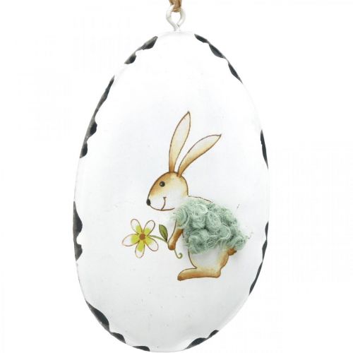 Huevos con conejito, huevos de Pascua para colgar, decoración de metal blanco H10.5cm 4pcs
