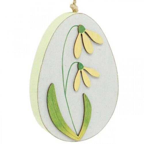 Artículo Huevos para colgar, huevos de Pascua de madera, motivo floral, diente de león campanilla invernal H14cm 3pcs