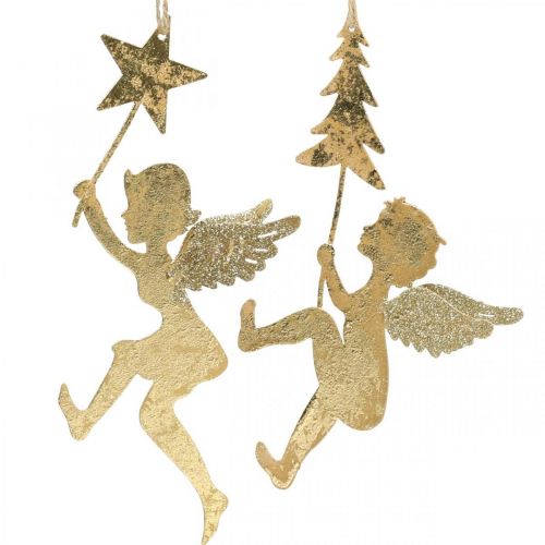 Artículo Colgante ángel dorado, adorno navideño ángel H20/21.5cm 4pcs