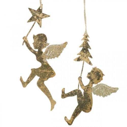 Artículo Colgante ángel dorado, adorno navideño ángel H20/21.5cm 4pcs