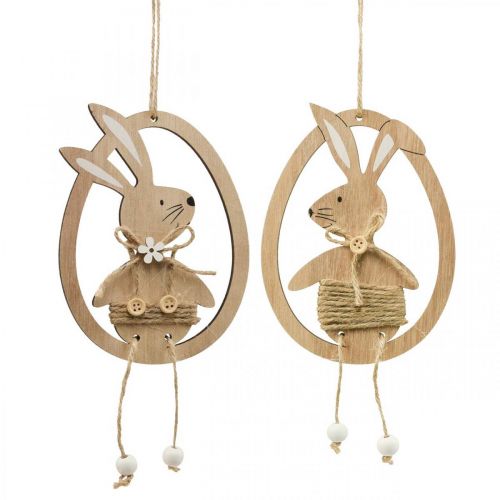 Colgante decorativo madera Pascua decoración conejo en el huevo 9×1,5×23cm 6 piezas