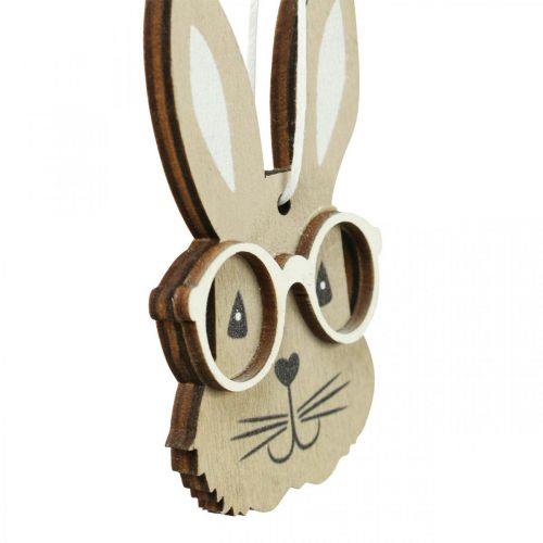Colgante de madera conejo con gafas marrón zanahoria beige 4×7.5cm 9pcs