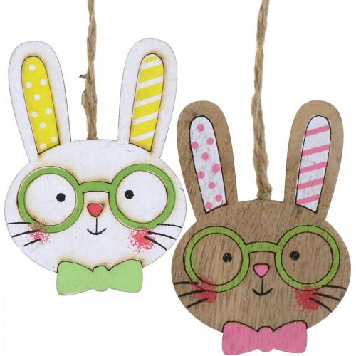 Floristik24 Divertida decoración conejito de pascua cabeza de conejito de madera para colgar 7,5cm 12uds