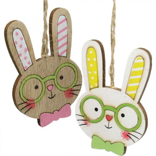 Artículo Divertida decoración de conejito de Pascua cabeza de conejo de madera para colgar 7,5 cm 12 piezas
