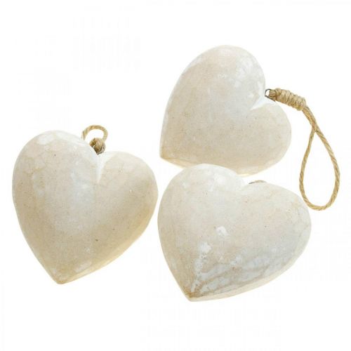 Artículo Percha decorativa de madera con forma de corazón, color blanco, 12 cm, 3 unidades