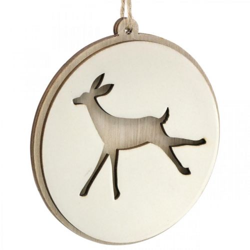 Artículo Colgante con ciervo, medallón decorativo, decoración madera, Adviento Ø9,5cm 6ud