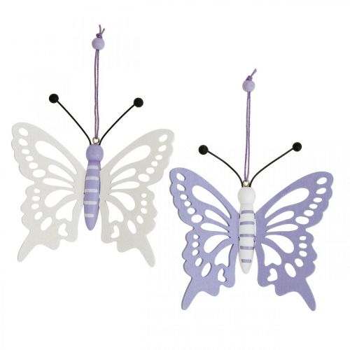 Floristik24 Colgador decorativo mariposas madera violeta/blanco 12×11cm 4uds