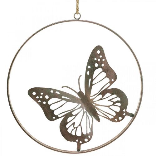 Artículo Decoración de pared decoración de mariposa anillo de metal rosa Ø38cm