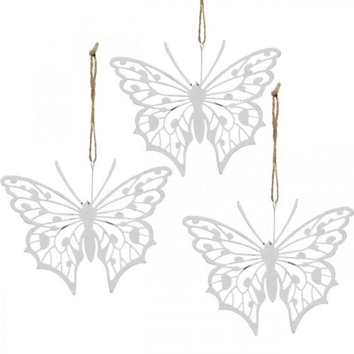 Floristik24 Mariposa decoración colgante vintage metal decoración blanco 15×12cm 3pcs