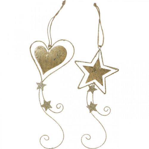 Artículo Adorno navideño colgante navidad corazón dorado estrella 4pcs