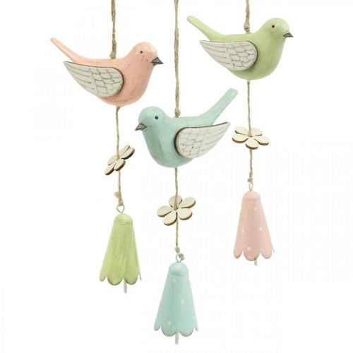 Pájaros decorativos Madera para colgar Pájaro con flor Móvil H30cm 3pcs