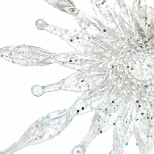 Floristik24 Copo de nieve para colgar 11cm transparente, purpurina 12uds