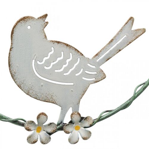 Floristik24 Corona con pájaro, decoración de metal para colgar, blanco primavera / verde Ø14,5cm juego de 2