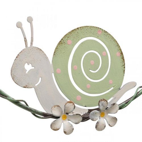 Floristik24 Anillo decorativo con caracol, decoración de primavera, decoración de metal verde / rosa Ø14,5cm juego de 2