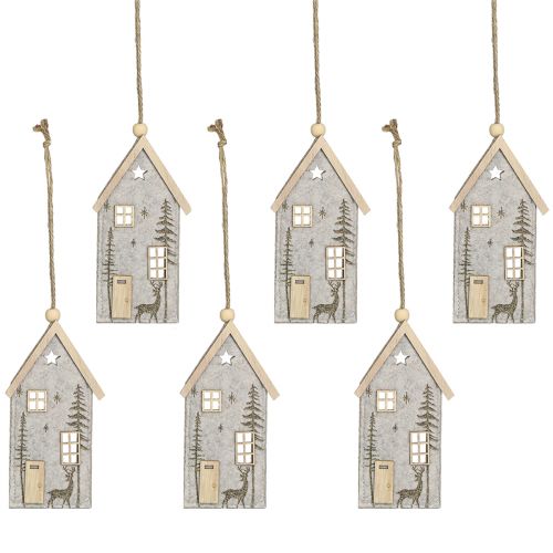 Artículo Casita para colgar decoración navideña en fieltro beige 15cm 6uds