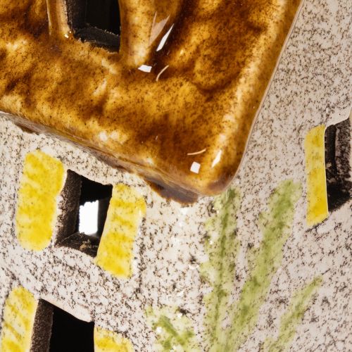 Artículo Casa de cerámica rústica con LED brillante, ideal como decoración de mesa atmosférica, 15 cm, 2 piezas