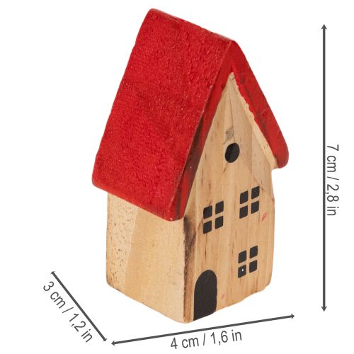 Conjunto de casitas decorativas de madera con tejados rojos y abetos, 12 cm, 6 piezas | Floristik24.es