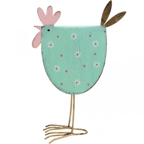 Floristik24 Gallo decorativo decoración de metal Pascua Turquesa, Dorado Al. 18,5 cm