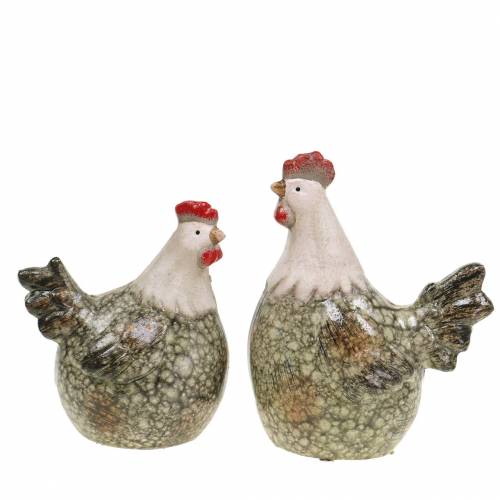 Floristik24 Figuras decorativas gallina y gallo gris, blanco, rojo 10,2cm x 7cm H12,7cm 2uds