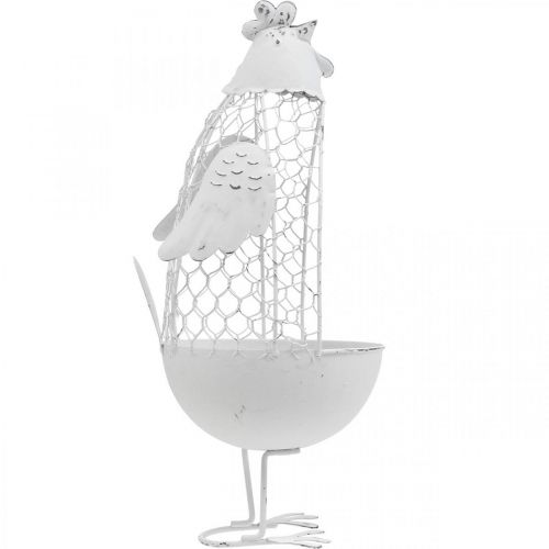 Floristik24 Pollo para plantar, canasta de celosía, decoración de Pascua, estilo campestre blanco, plata H26.5cm Ø11.5cm