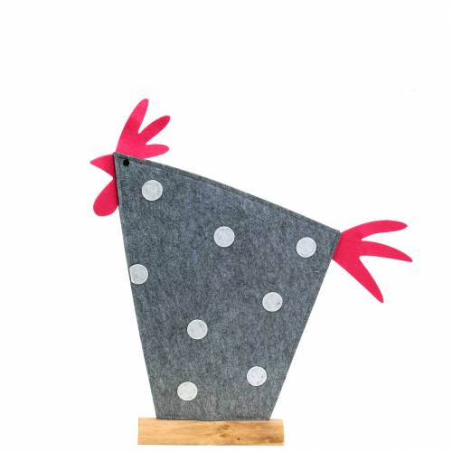 Floristik24 Gallo decorativo de fieltro con lunares gris, blanco, rosa 30cm x 5cm H31.5cm Decoración Pascua, escaparate