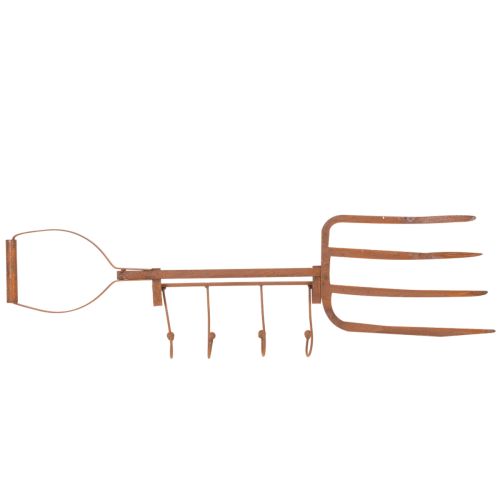 Barra de ganchos de metal oxidado, horquilla decorativa para heno, decoración de jardín, 4 ganchos, 62 cm | Floristik24.es