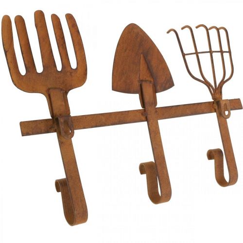 Artículo Barra de gancho herramientas de jardín, decoración de jardín, rastrillo pala rastrillo, armario de metal patinado L33.5cm
