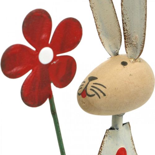 Artículo Decoración de Pascua, conejo de metal, decoración de primavera, conejo de Pascua con flor rojo, beige H21cm 2pcs