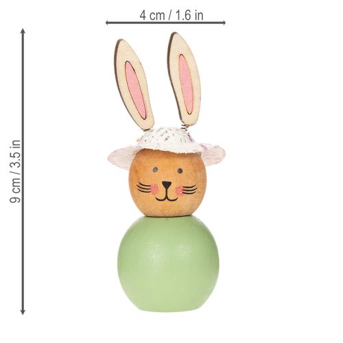 Artículo Figura de madera de conejo de Pascua, decoración primaveral, accesorio decorativo para el hogar, verde menta, 9 cm, 8 piezas