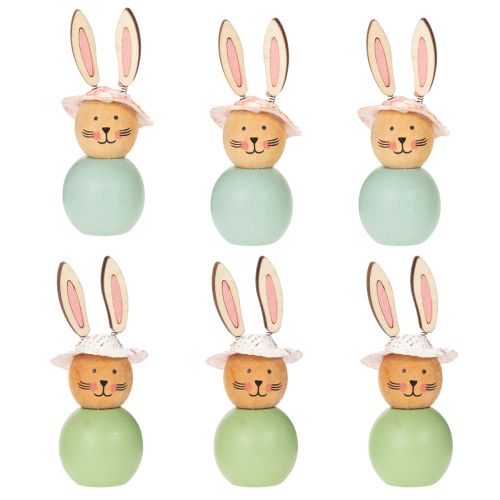 Artículo Figura de madera de conejo de Pascua, decoración primaveral, accesorio decorativo para el hogar, verde menta, 9 cm, 8 piezas