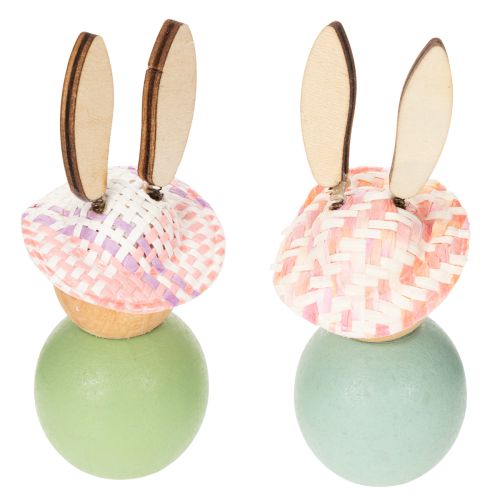 Artículo Figura de madera de conejo de Pascua, decoración primaveral, accesorio decorativo para el hogar, verde menta, 9 cm, 8 piezas