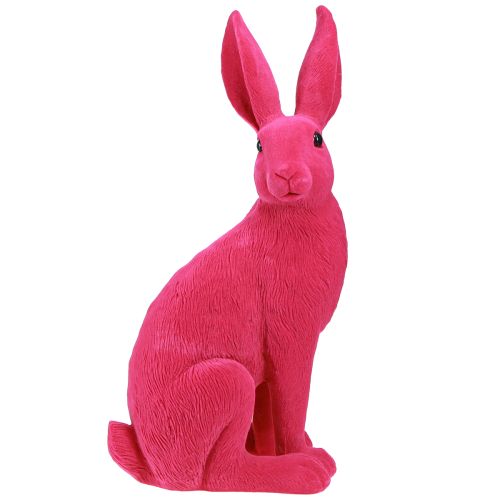 Floristik24 Conejito rosa decorativo conejito de Pascua sentado flocado 16×13×35cm